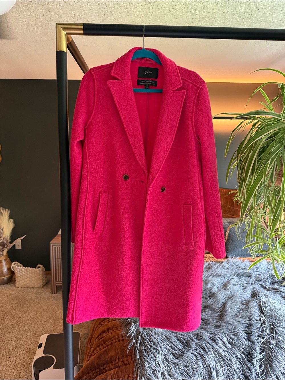 J. Crew Double-Breasted Hot Pink Wool-Blend Pea Coat - Picture 3 of 4